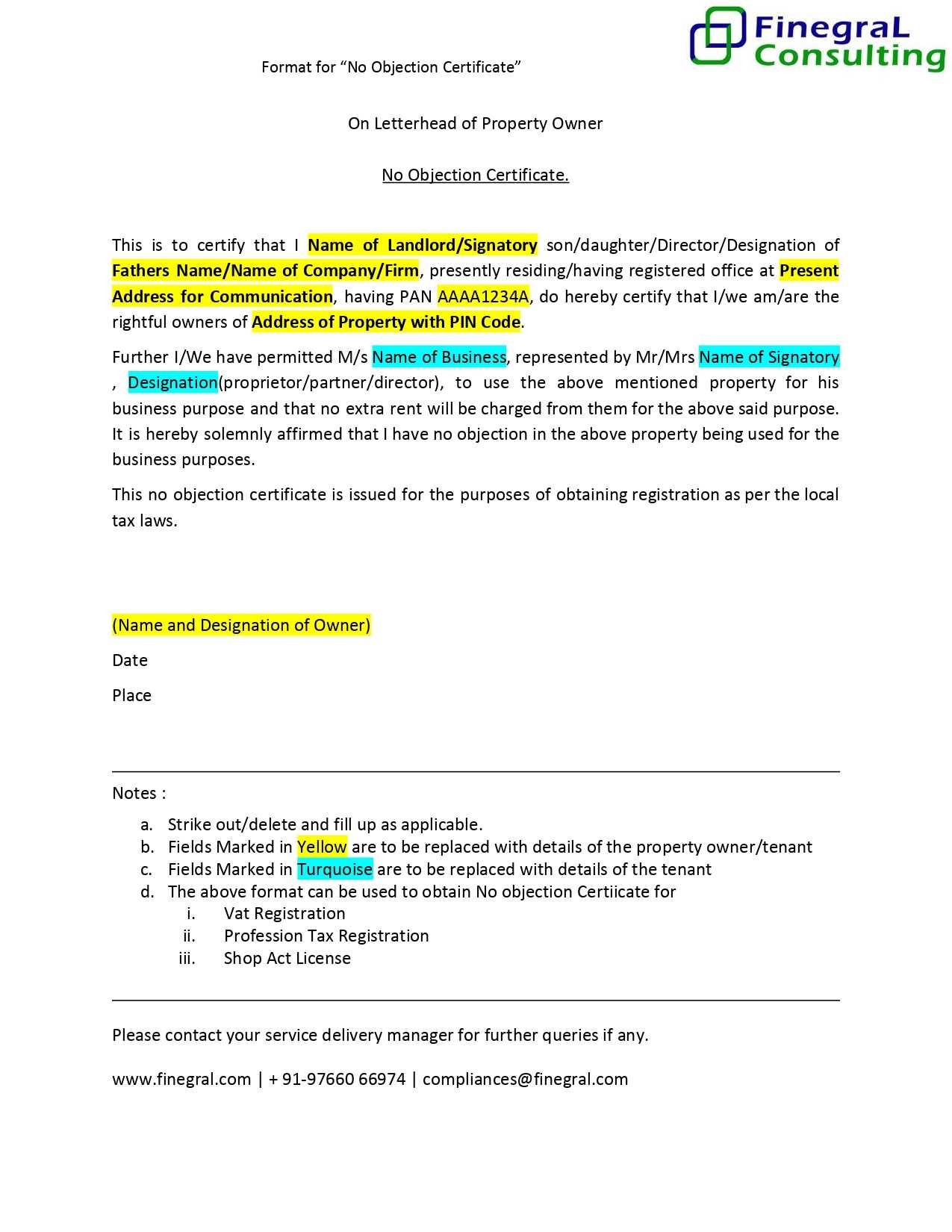 No Objection Certificate Format Template – Google Docs Templates For Noc Report Template