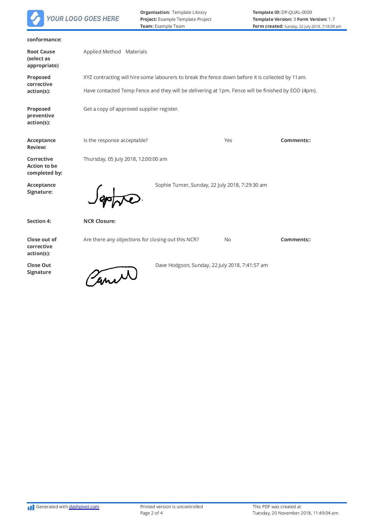 Non Conformance Report Example: Here's What Your Ncr Should Inside Quality Non Conformance Report Template