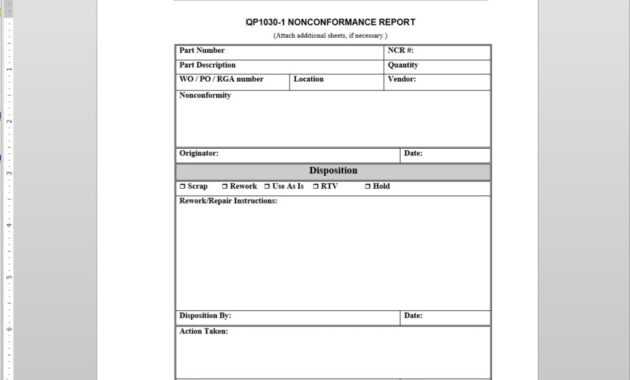 Nonconformance Report Iso Template | Qp1030-1 in Quality Non Conformance Report Template