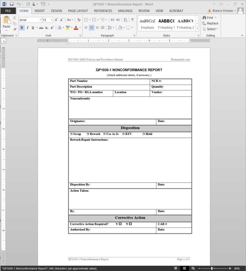 Nonconformance Report Iso Template | Qp1030 1 Regarding Iso 9001 Internal Audit Report Template