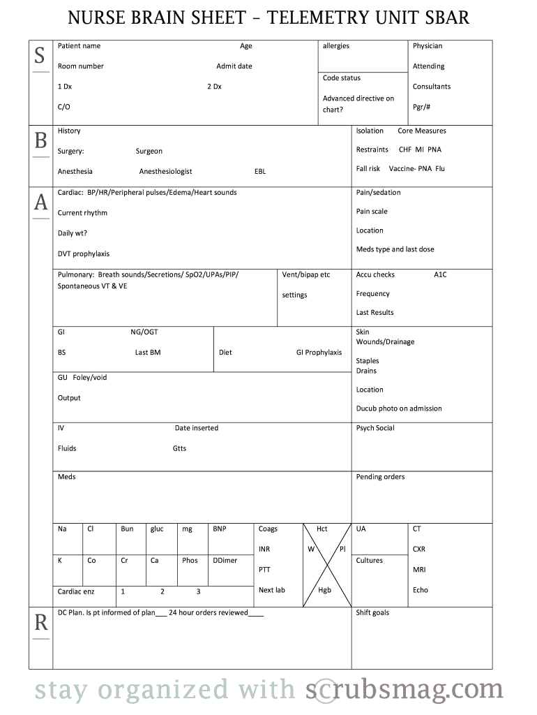 Nurse Brain Sheet Editable – Fill Online, Printable In Nurse Report Template