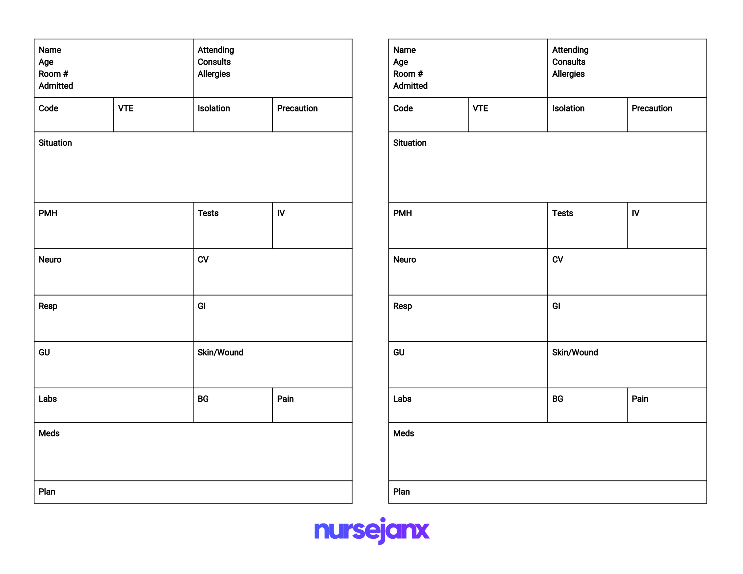 Nursejanx Store Throughout Icu Report Template