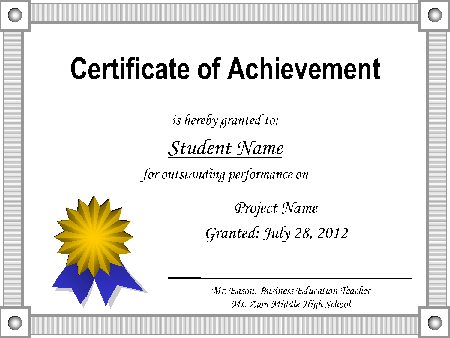 Of Achievement Template With Regard To Blank Certificate Of Achievement Template