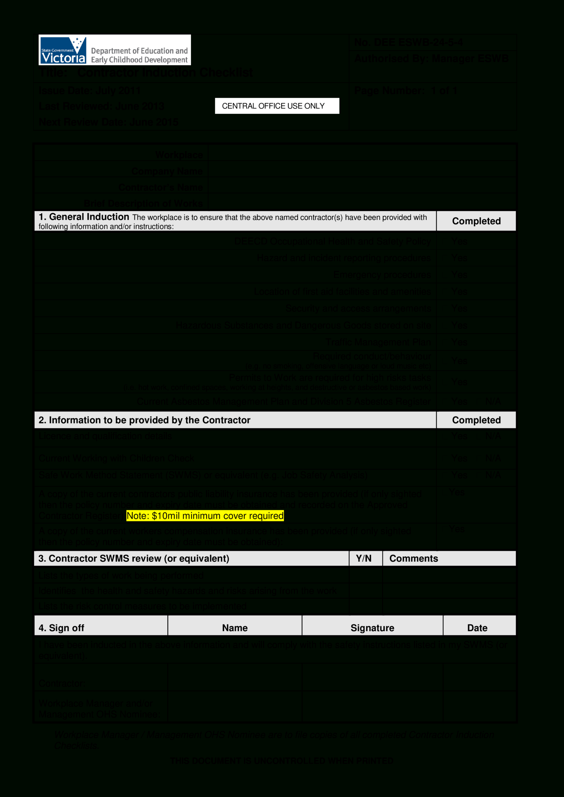 Ohs Monthly Report Template Audit Safety Checklist Regarding Ohs Monthly Report Template