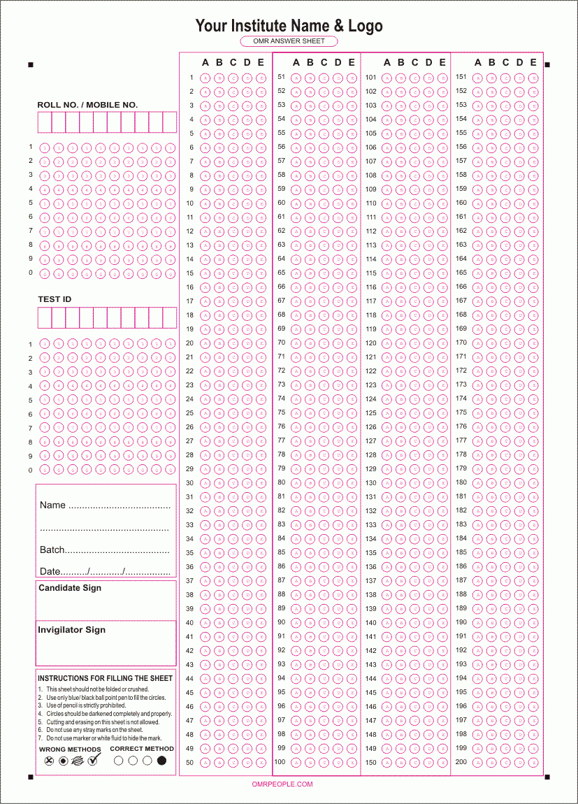 Omr Sheet Checker Software  Omr Scanner, Omr Software With Regard To Blank Answer Sheet Template 1 100