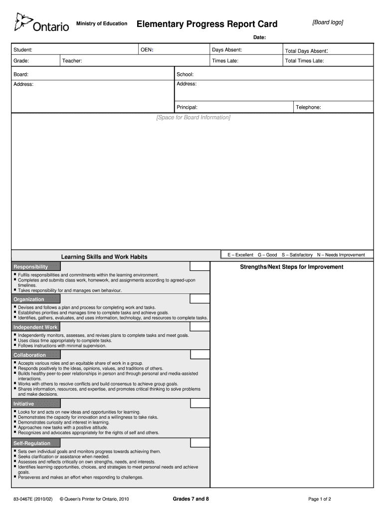 Ontario Report Card Template – Fill Online, Printable Inside Educational Progress Report Template