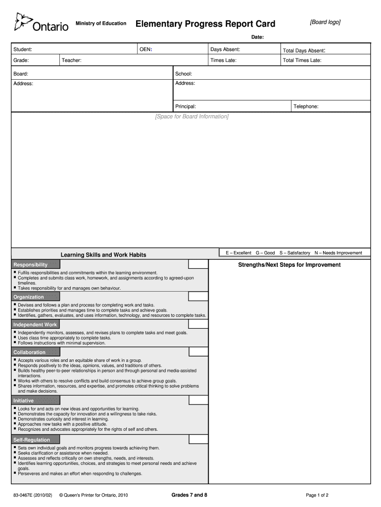 Ontario Report Card Template – Fill Online, Printable With High School Report Card Template