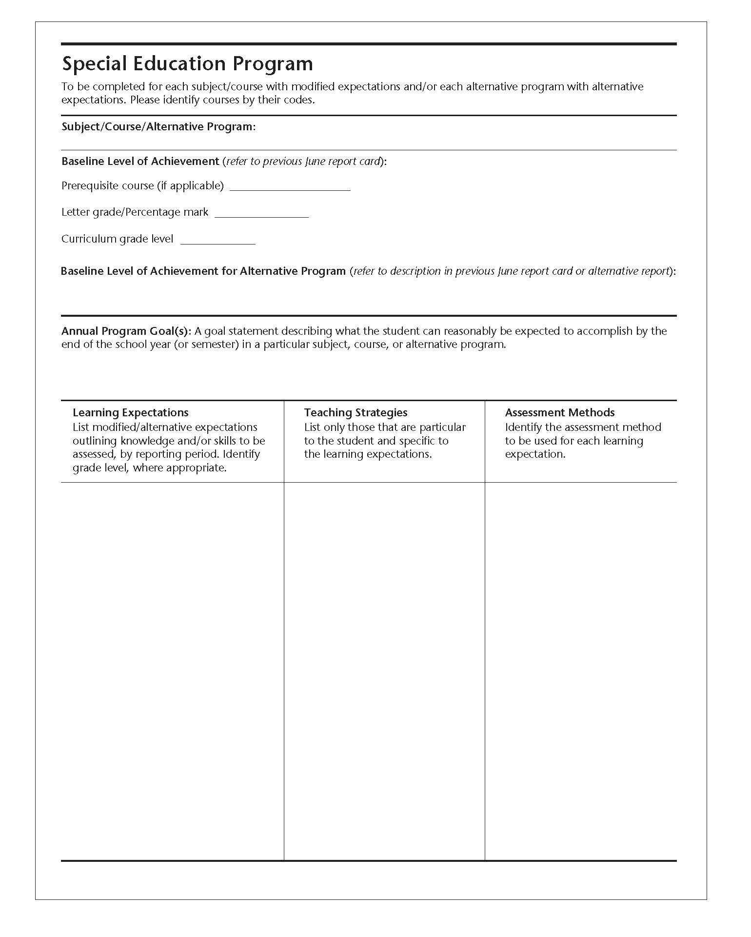 Ontario Schools, Kindergarten To Grade 12: Policy And For Pupil Report Template