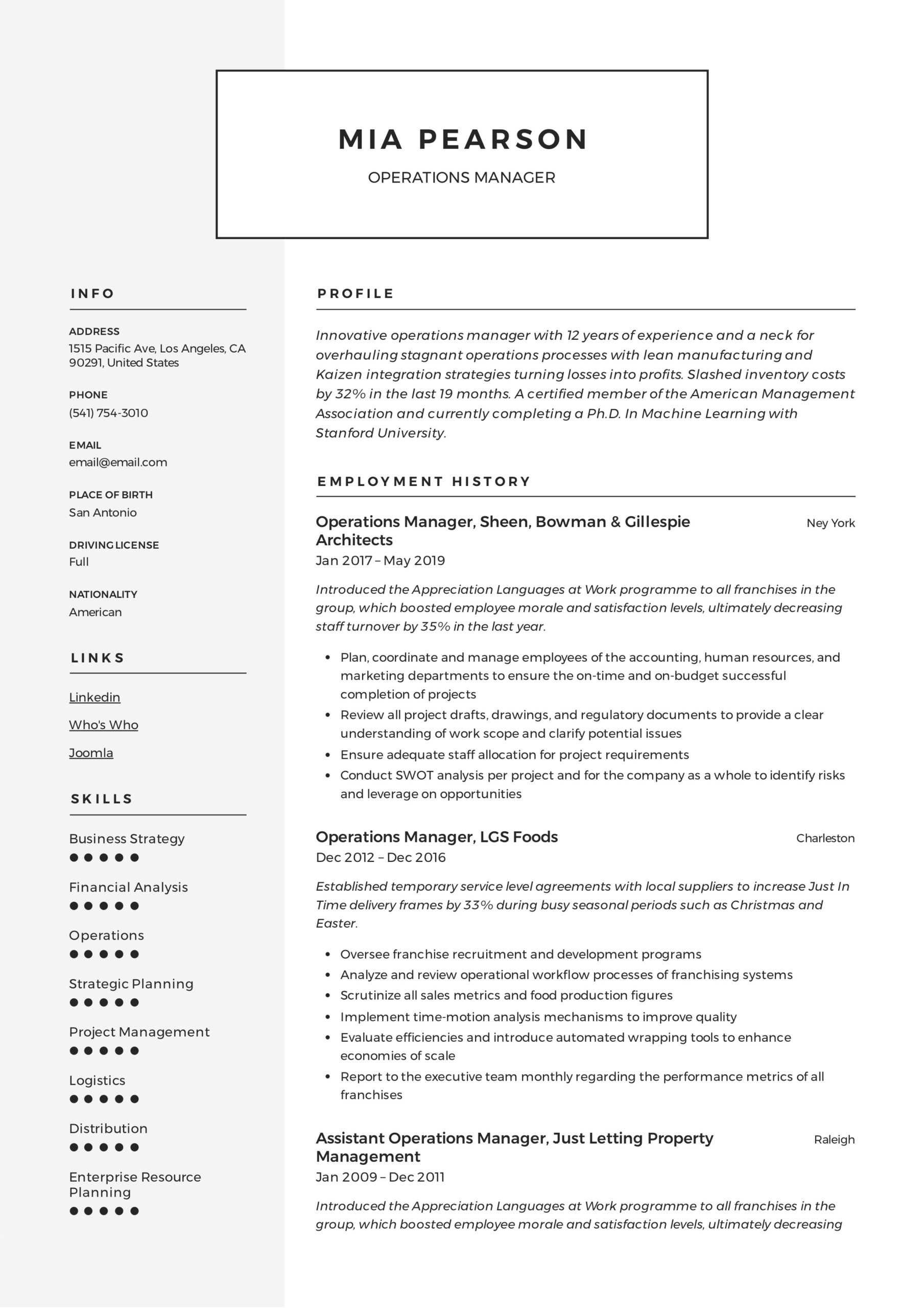 Operations Manager Resume & Writing Guide | +12 Examples | Pdf | In Operations Manager Report Template