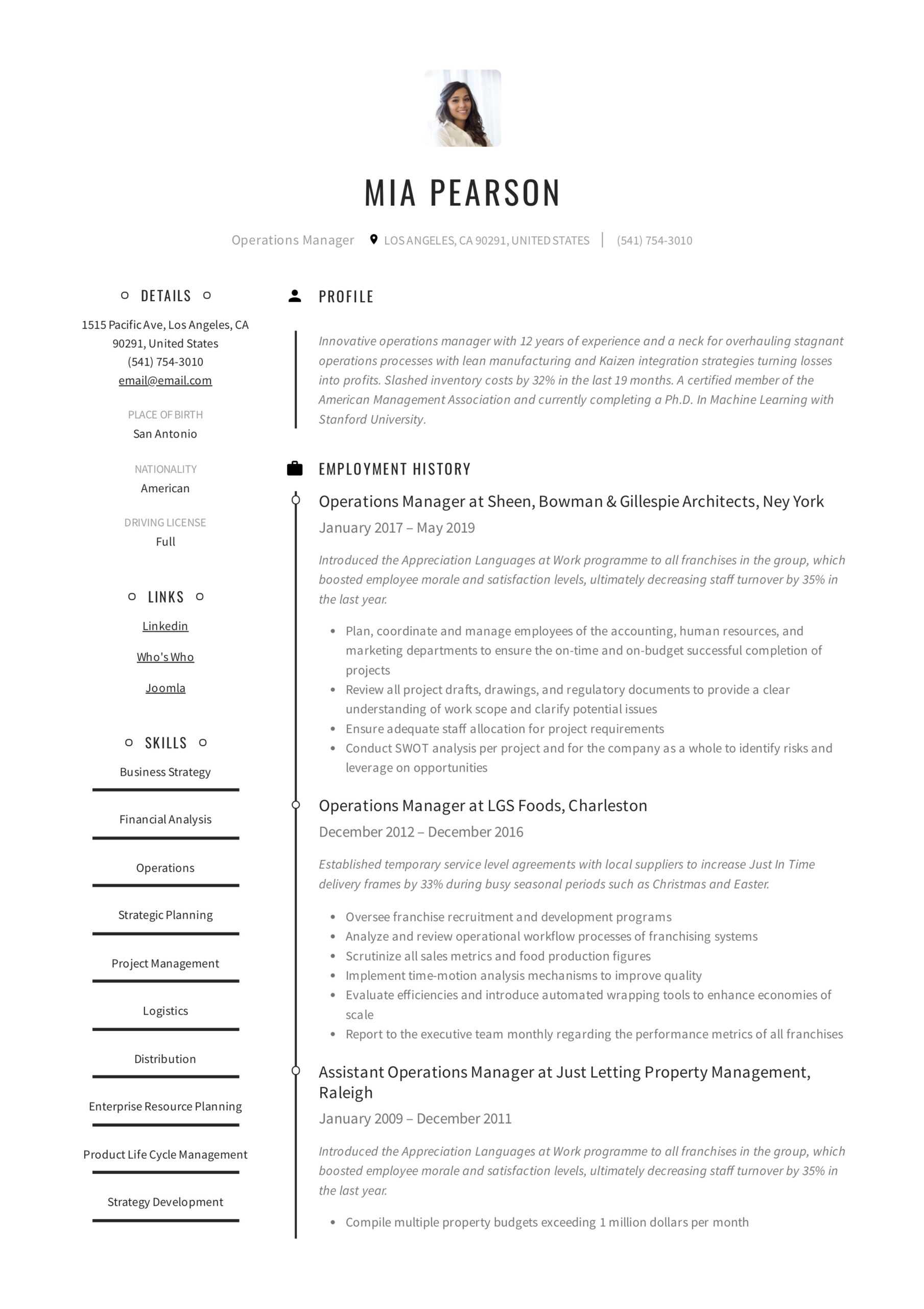 Operations Manager Resume & Writing Guide | +12 Examples | Pdf | Throughout Operations Manager Report Template