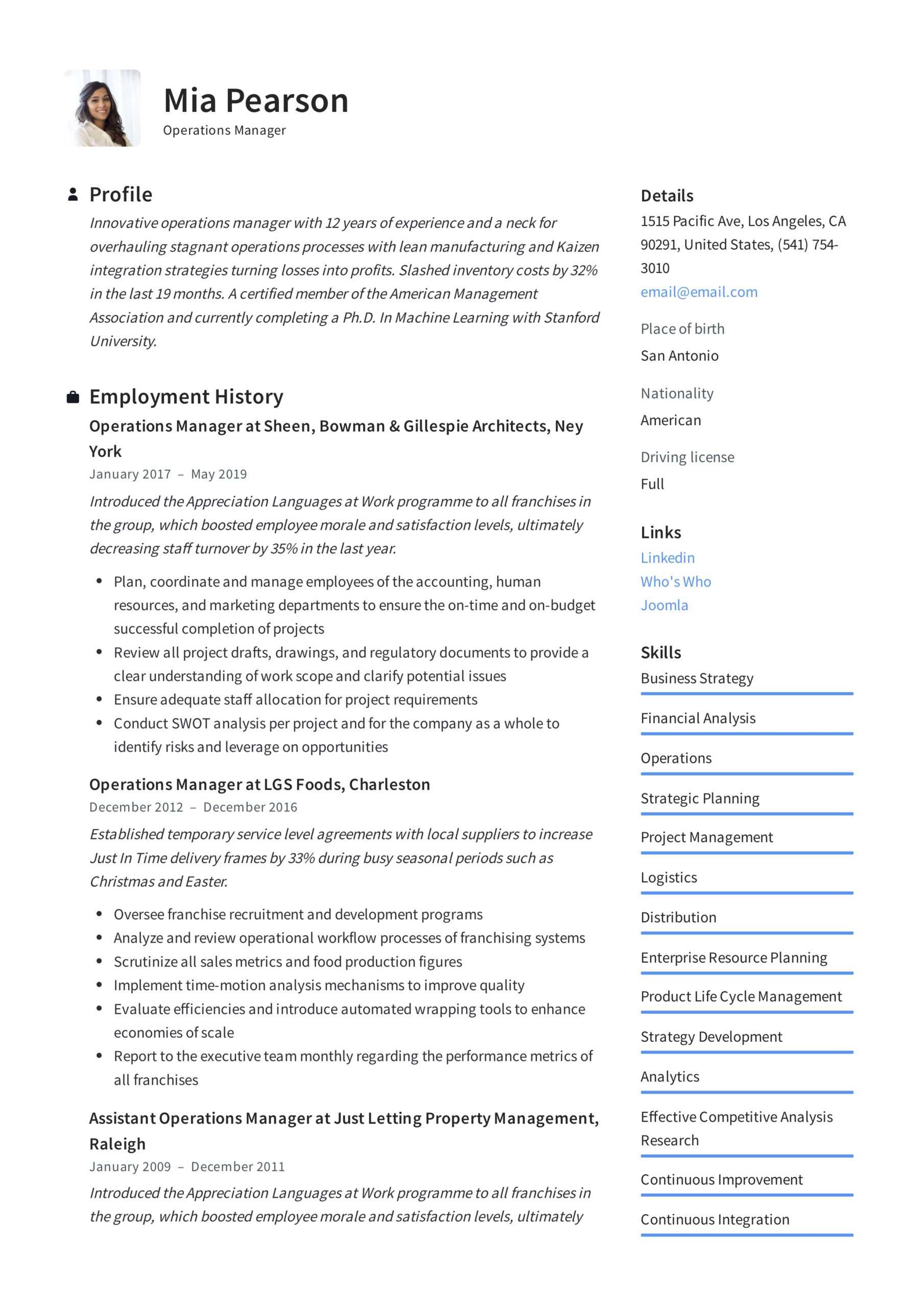 Operations Manager Resume & Writing Guide | +12 Examples | Pdf | With Operations Manager Report Template