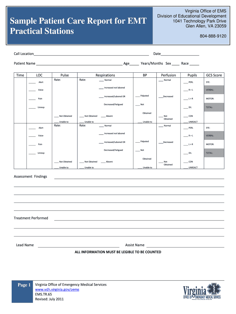 Patient Care Report – Fill Online, Printable, Fillable For Patient Care Report Template