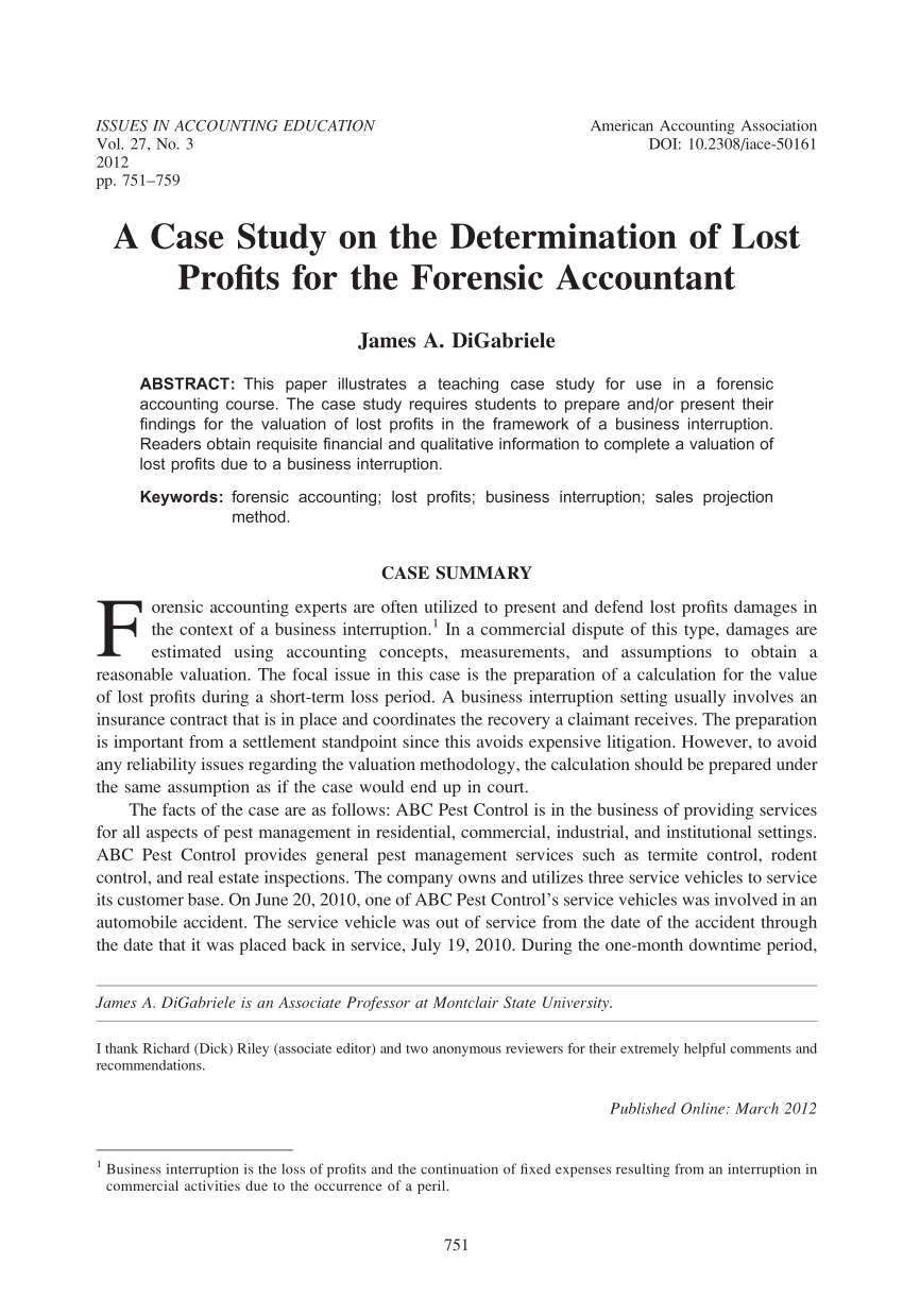 Pdf) A Case Study On The Determination Of Lost Profits For With Regard To Forensic Accounting Report Template