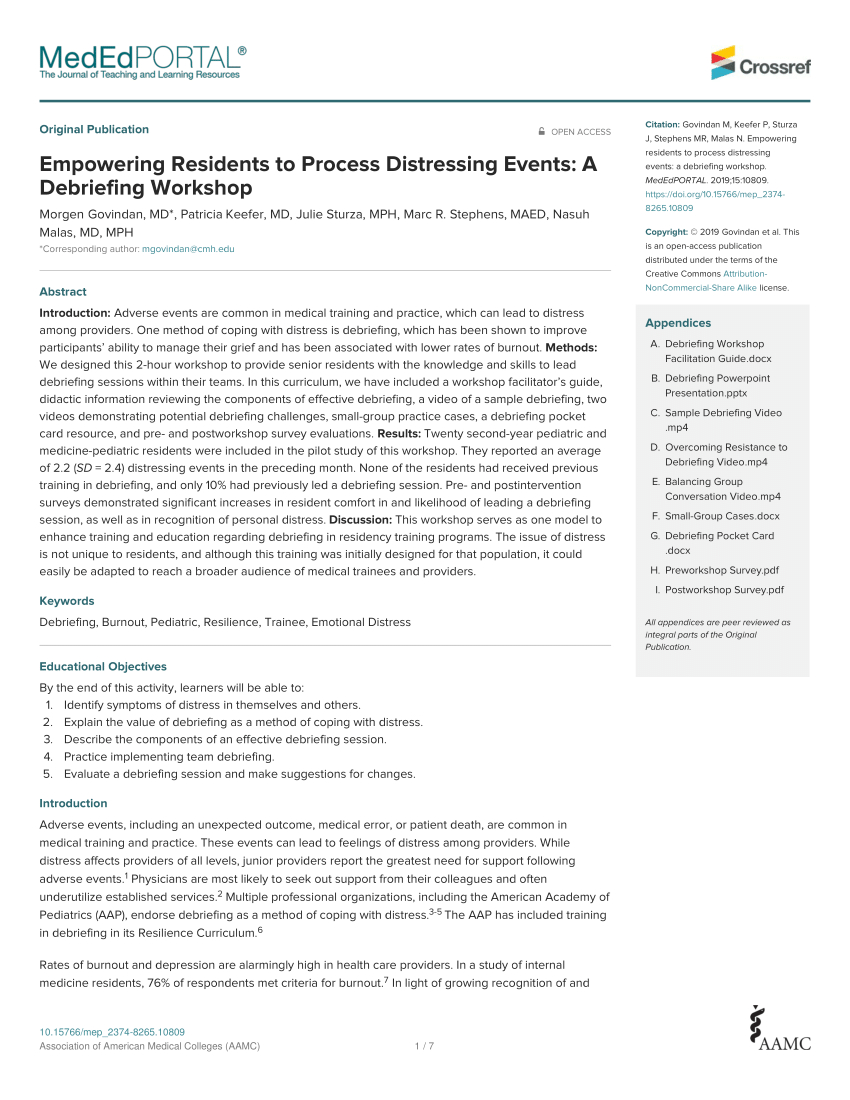 Pdf) Empowering Residents To Process Distressing Events: A For Event Debrief Report Template