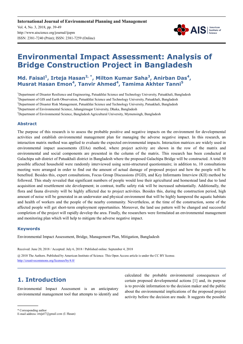 Pdf) Environmental Impact Assessment: Analysis Of Bridge In Environmental Impact Report Template