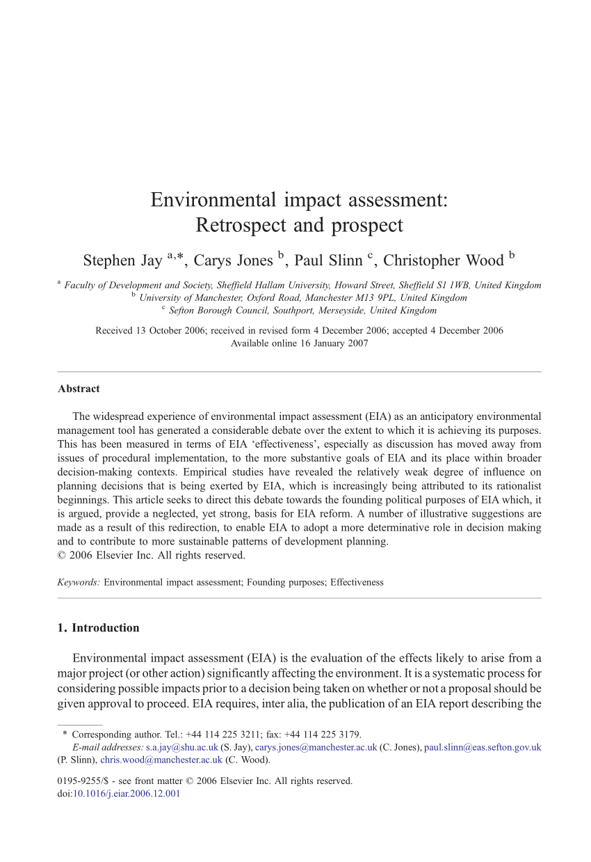 Pdf) Environmental Impact Assessment: Retrospect And Prospect For Environmental Impact Report Template