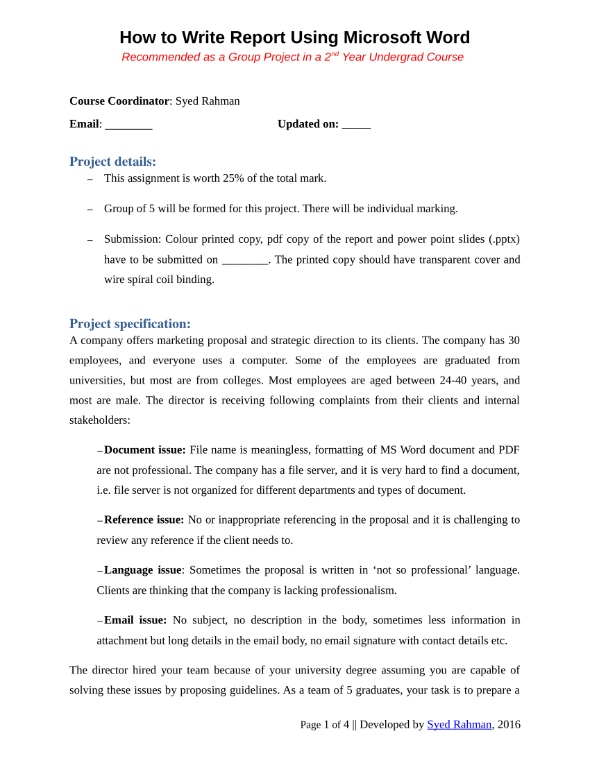 Pdf) How To Write A Report – Assignment Template Inside Assignment Report Template