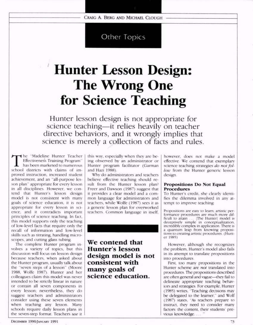 Pdf) Hunter Lesson Design: The Wrong One For Science Teaching Inside Madeline Hunter Lesson Plan Template Word