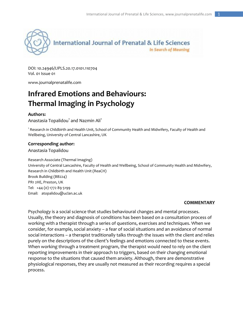 Pdf) Infrared Emotions And Behaviors: Thermal Imaging In For Thermal Imaging Report Template