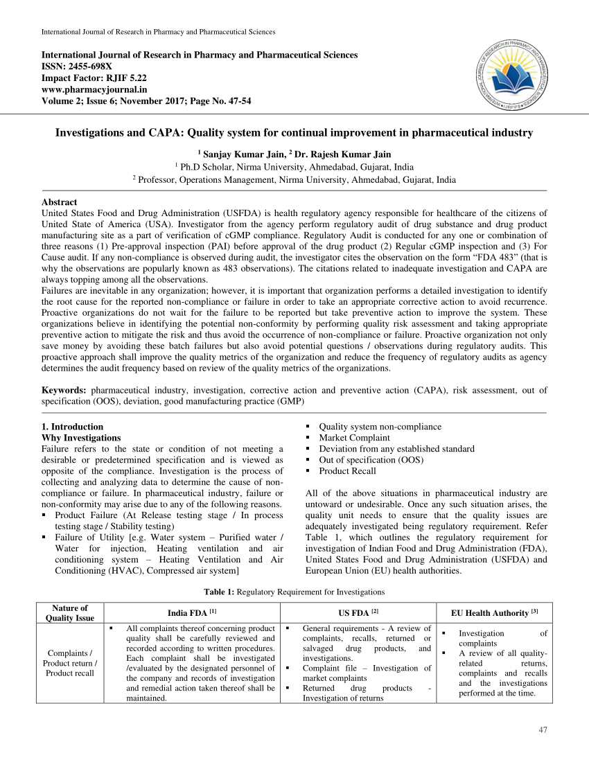 Pdf) Investigation And Capa: Quality System For Continual Inside Gmp Audit Report Template