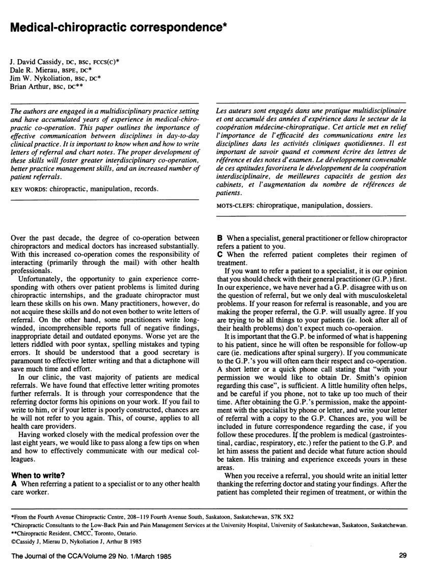 Pdf) Medical Chiropractic Correspondence * Throughout Chiropractic X Ray Report Template