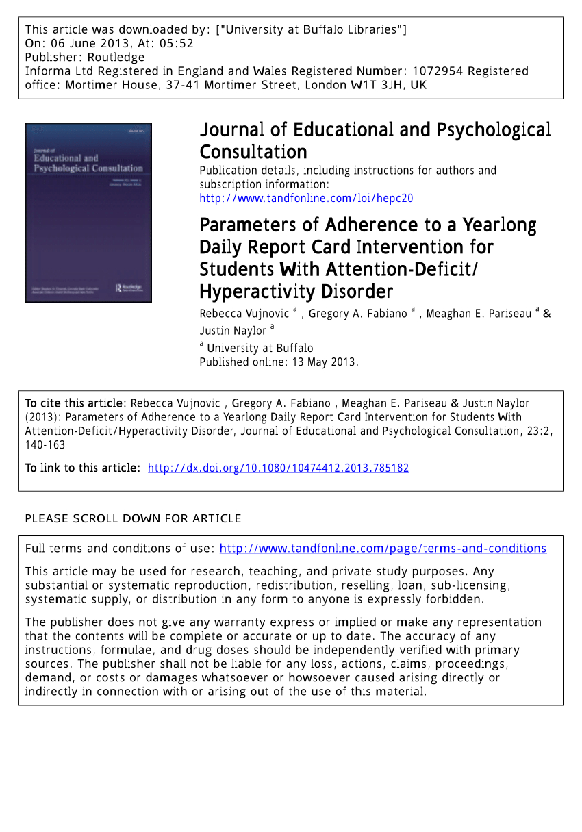 Pdf) Parameters Of Adherence To A Yearlong Daily Report Card Regarding Daily Report Card Template For Adhd