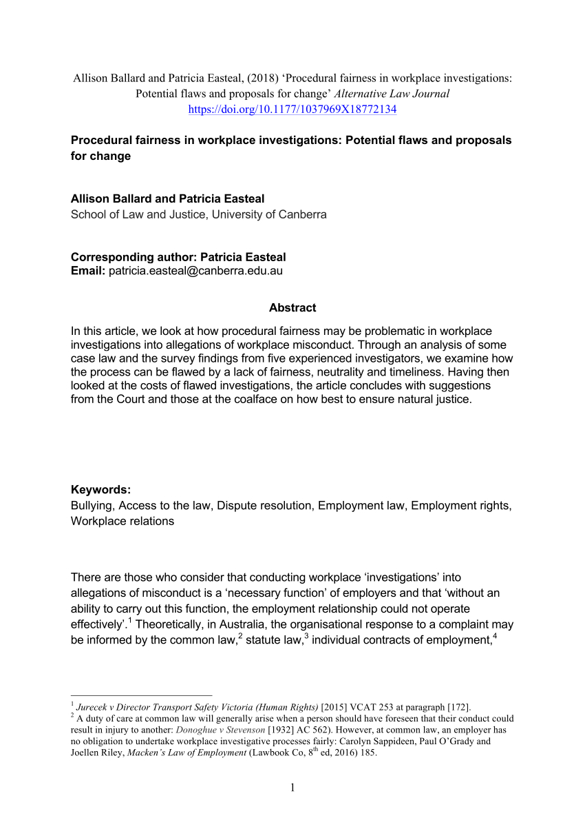 Pdf) Procedural Fairness In Workplace Investigations Regarding Sexual Harassment Investigation Report Template