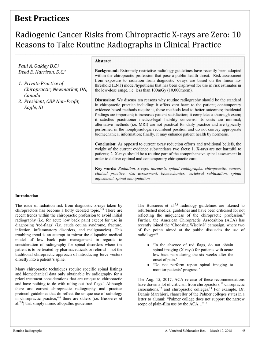 Pdf) Radiogenic Cancer Risks From Chiropractic X Rays Are Regarding Chiropractic X Ray Report Template