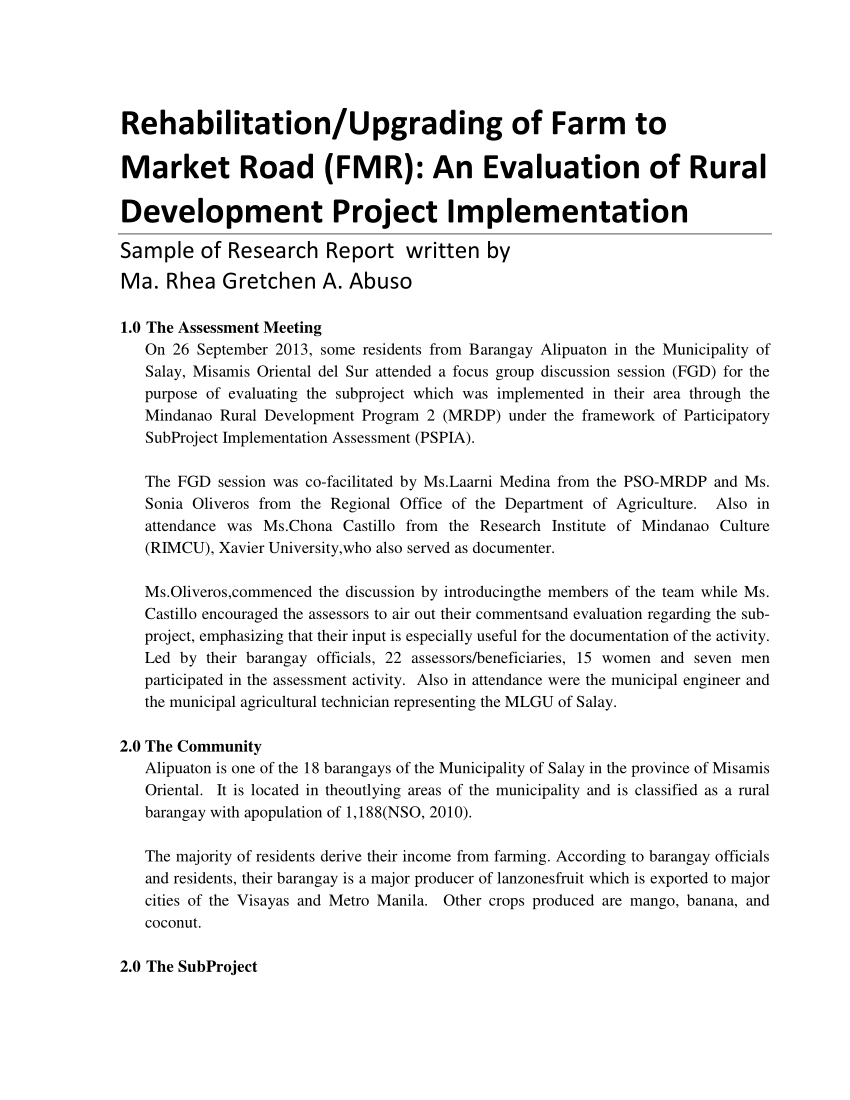 Pdf) Rehabilitation/upgrading Of Farm To Market Road (Fmr With Regard To Focus Group Discussion Report Template