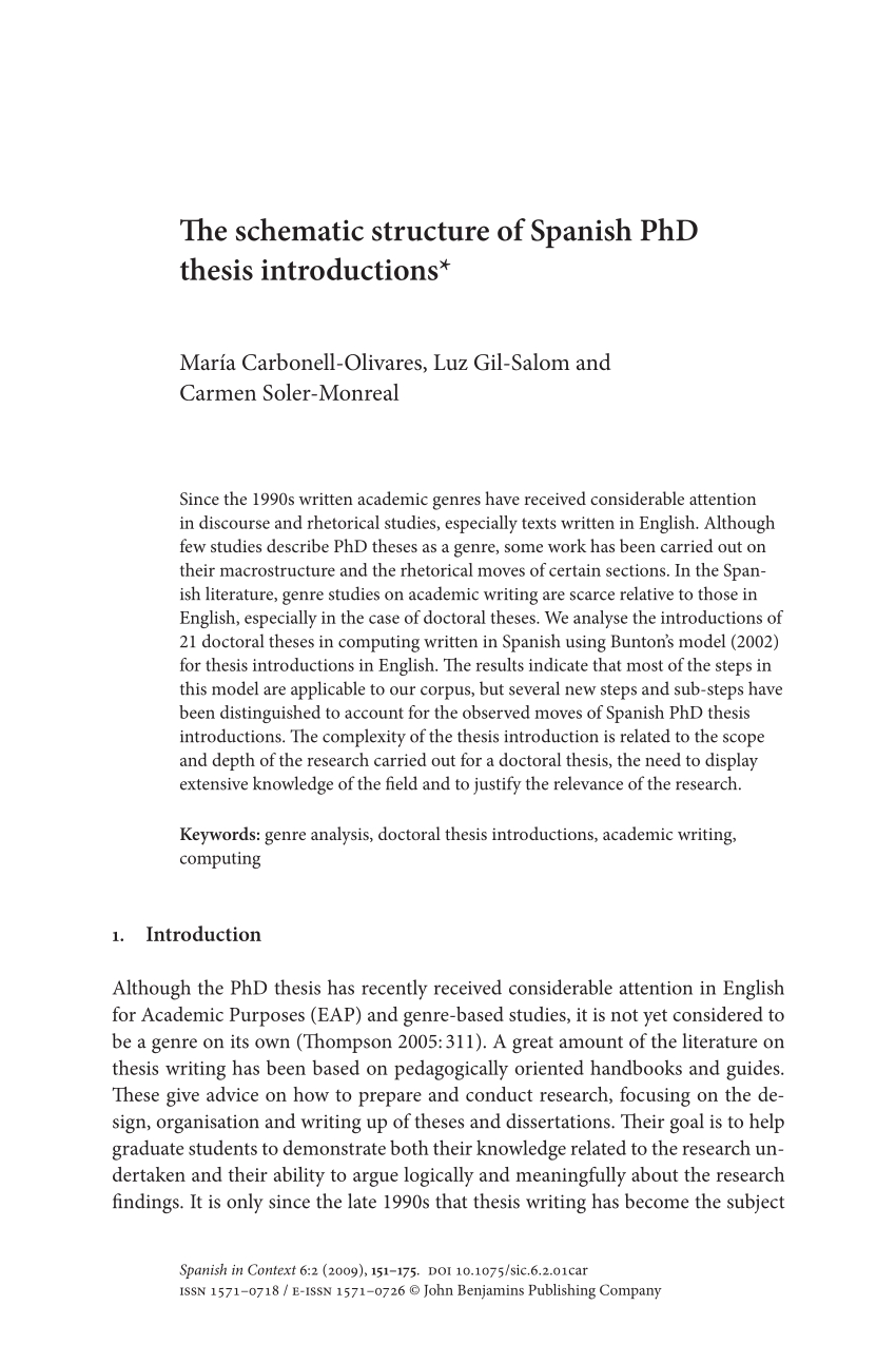 Pdf) The Schematic Structure Of Spanish Phd Thesis Introductions With Regard To Book Report Template In Spanish