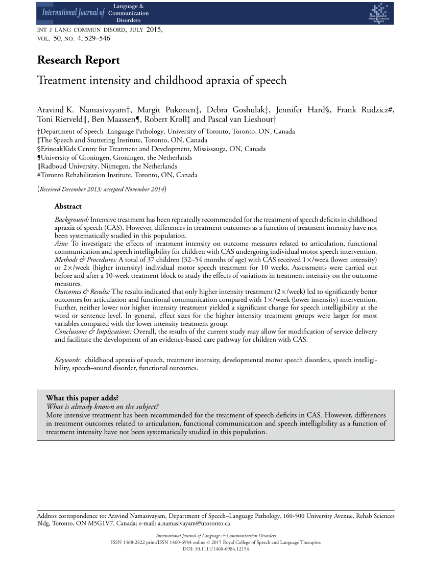 Pdf) Treatment Intensity And Childhood Apraxia Of Speech With Regard To Speech And Language Report Template