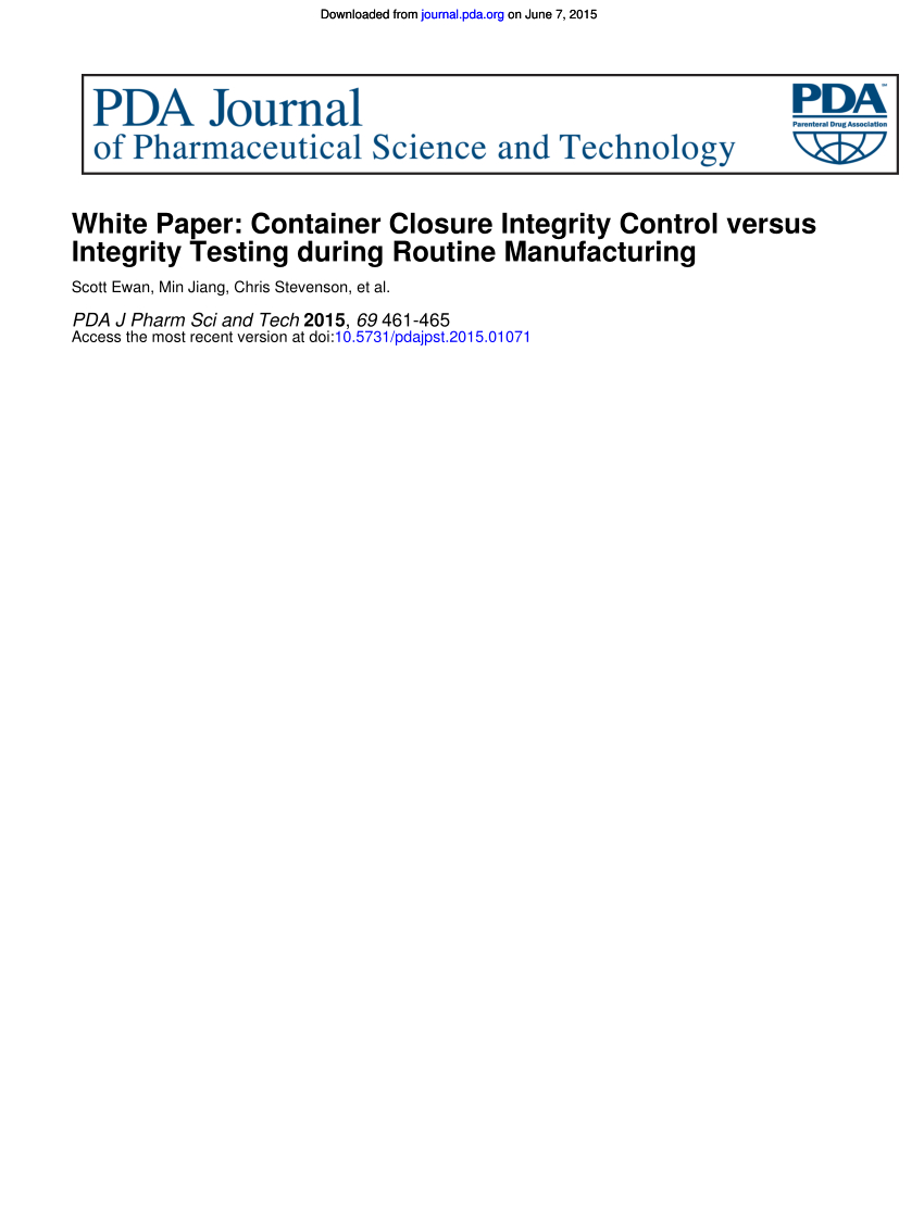 Pdf) White Paper: Container Closure Integrity Control Versus Within Test Closure Report Template