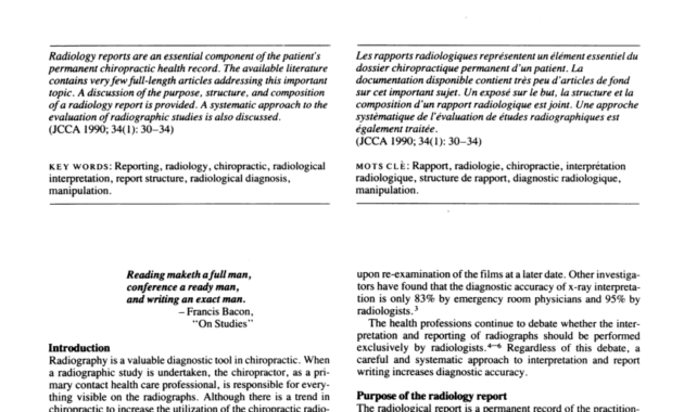 Pdf) Writing Radiology Reports In Chiropractic regarding Chiropractic X Ray Report Template