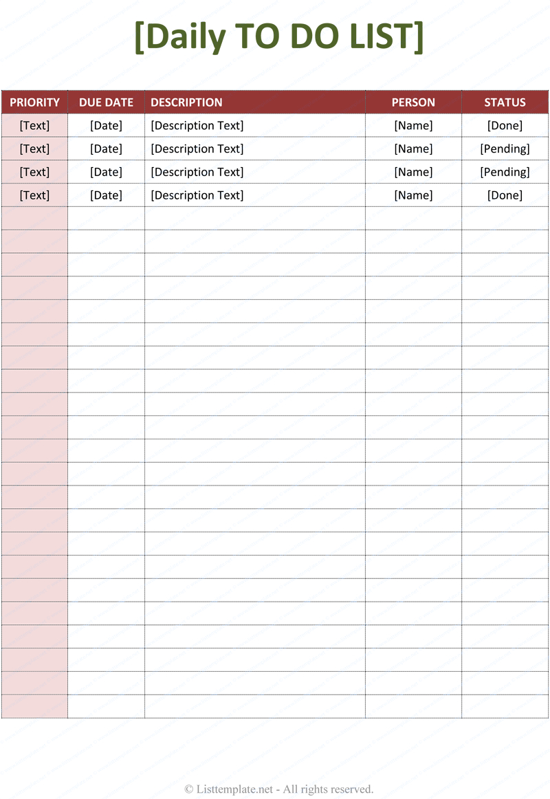 Pending List Template – Dalep.midnightpig.co Throughout Daily Task List Template Word