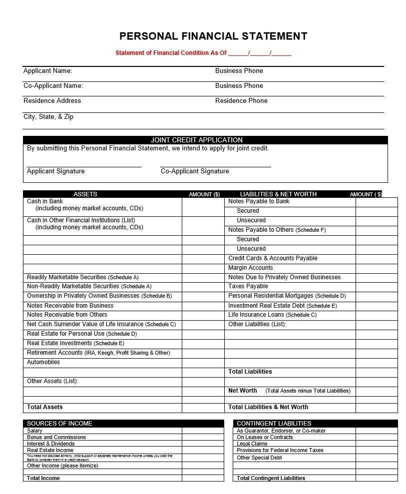 Personal Financial Statement Blank Form Excel – Dalep Throughout Blank Personal Financial Statement Template