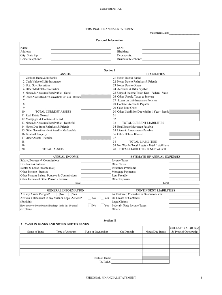 Personal Financial Statement Form – Fill Online, Printable With Regard To Blank Personal Financial Statement Template