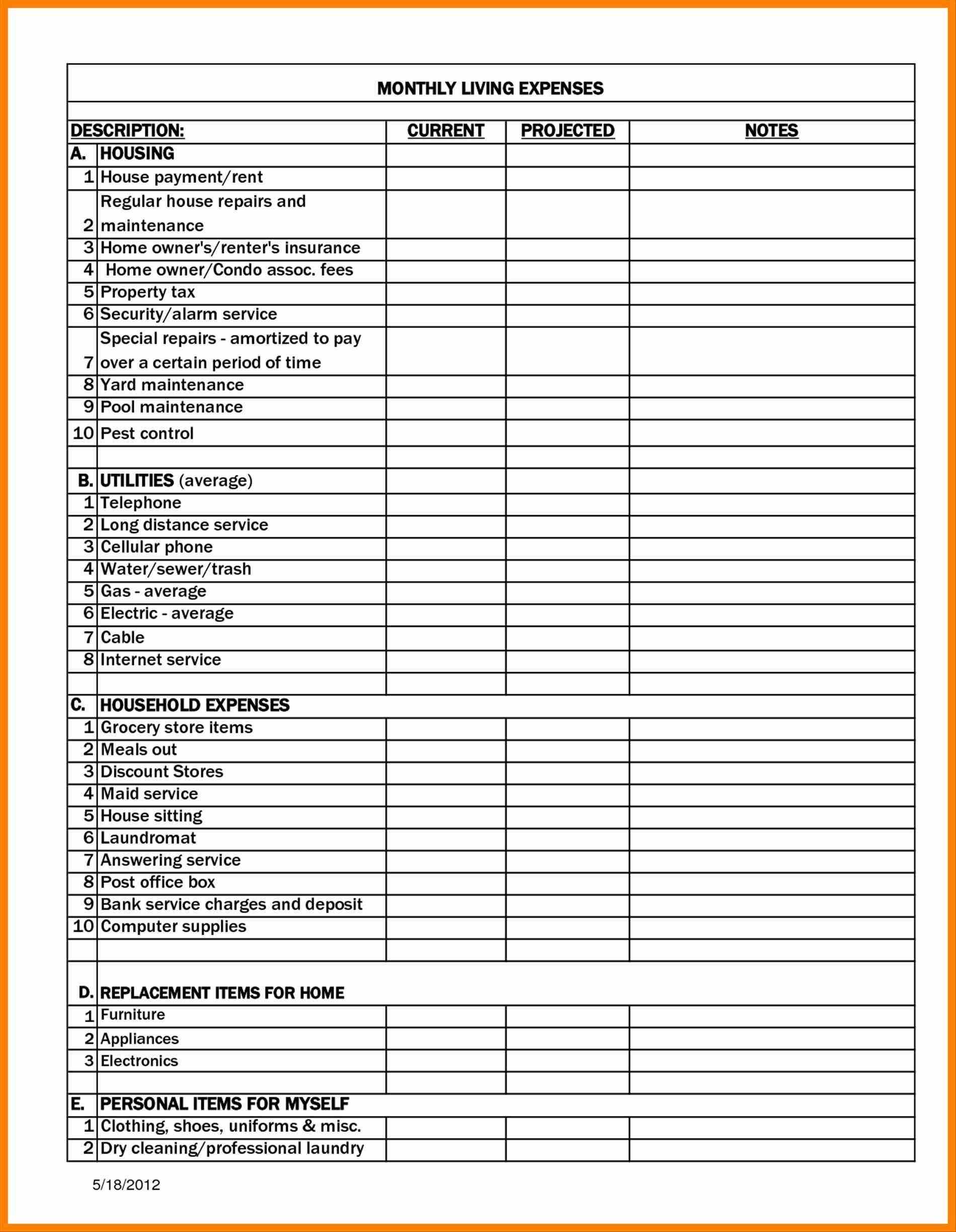 Personal Thly Expense Report Template Magdalene Project Org Intended For Monthly Expense Report Template Excel