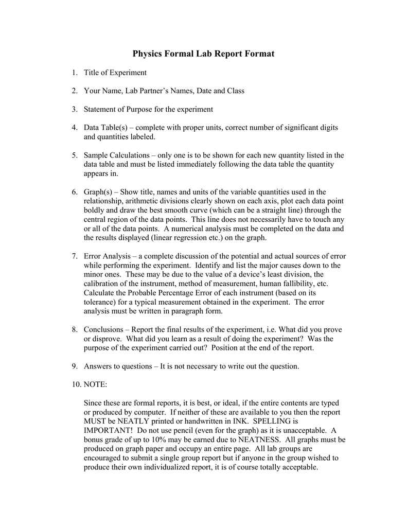 Physics Formal Lab Report Format In Physics Lab Report Template