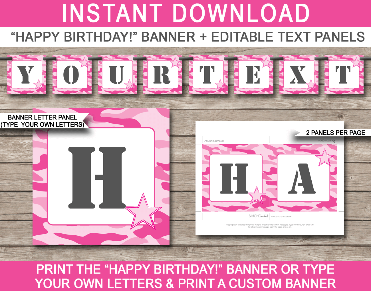 Pink Camo Party Banner Template With Regard To Diy Birthday Banner Template