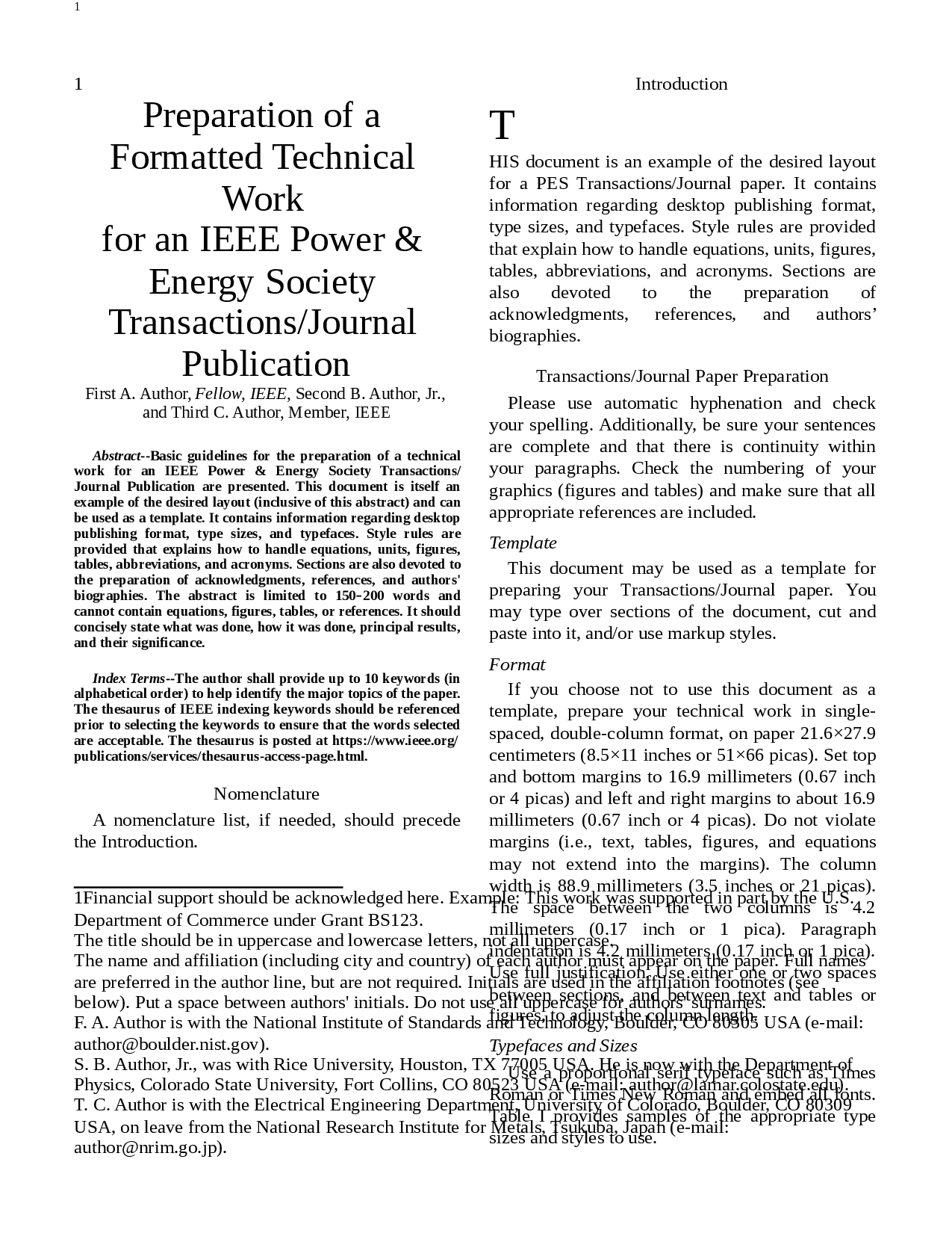 Preparation Of A Formatted Technical Work For An Ieee Power For Template For Ieee Paper Format In Word