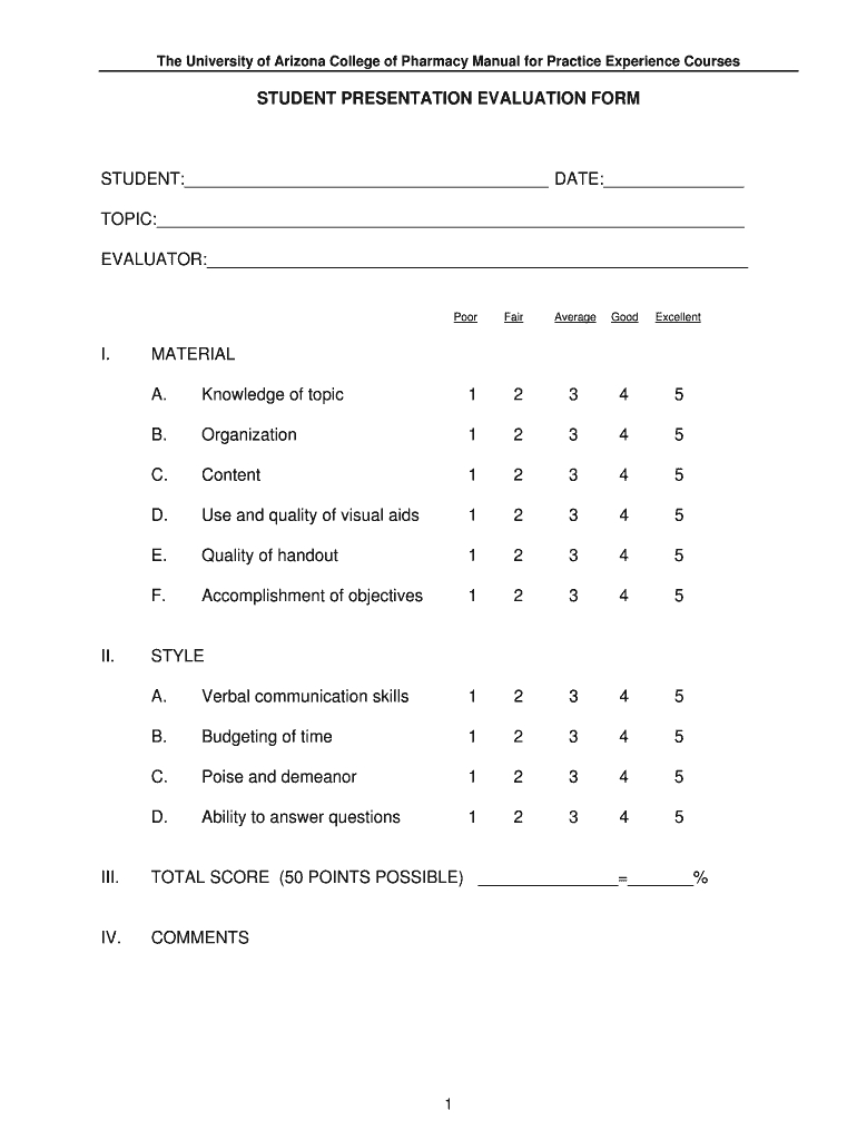 Presentation Evaluation Form – Fill Out And Sign Printable Pdf Template |  Signnow Inside Student Feedback Form Template Word