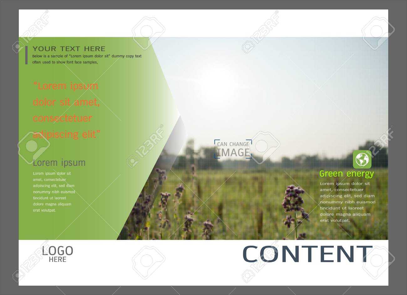 Presentation Layout Design For Greenery Cover Page Template, Abstract  Vector Modern Background To Brochure, Annual Report, Flyer – Leaflet,  Magazine, Within Report Content Page Template