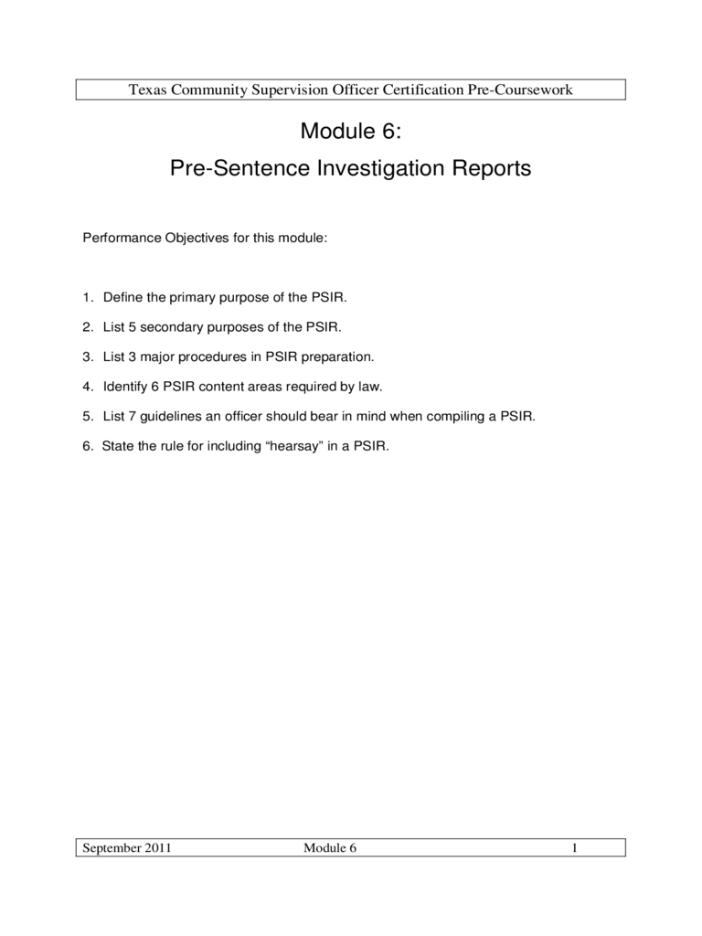 Presentence Investigation Report Form – Texas Free Download With Regard To Presentence Investigation Report Template