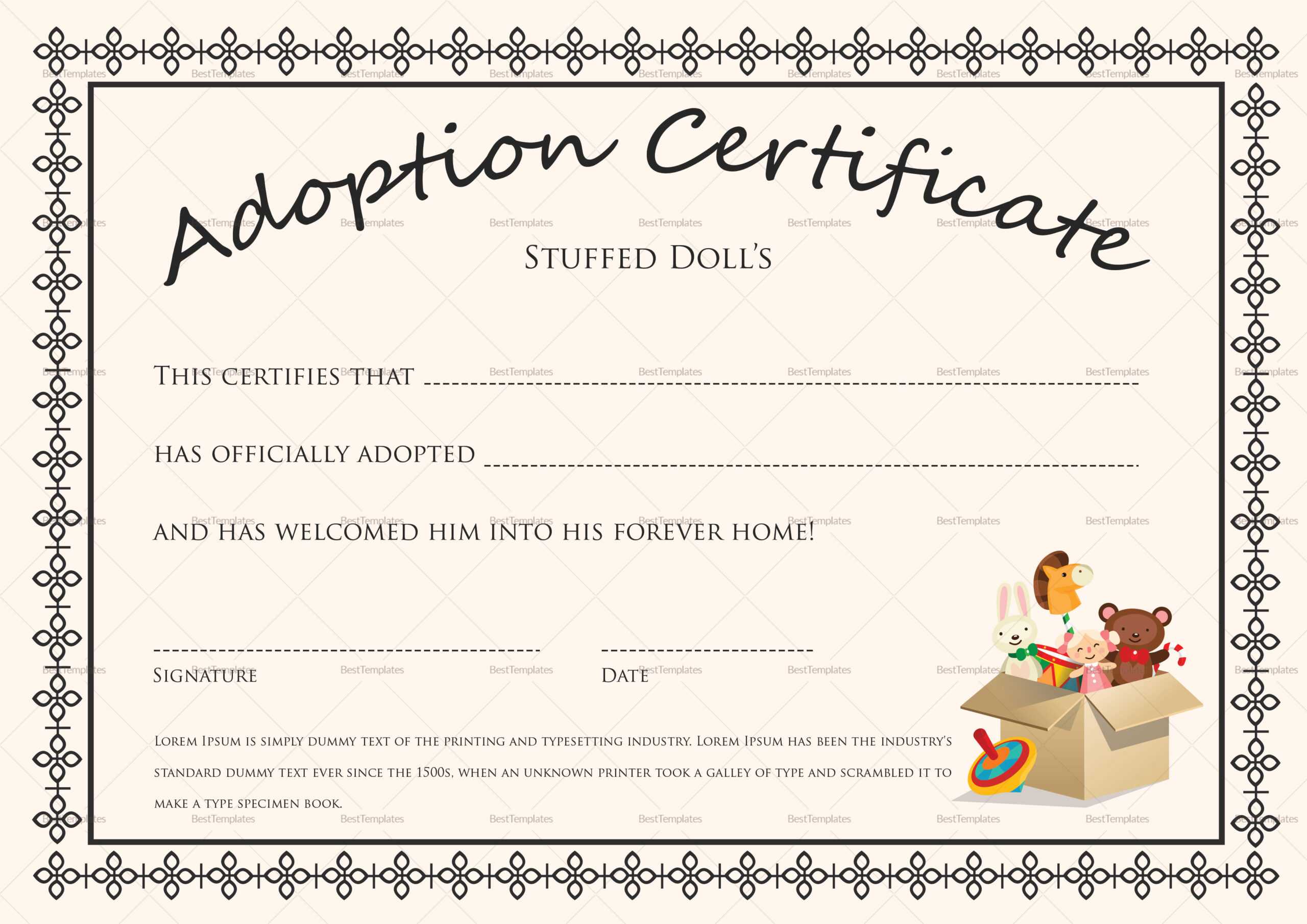 Printable Adoption Certificate That Are Satisfactory Intended For Blank Adoption Certificate Template
