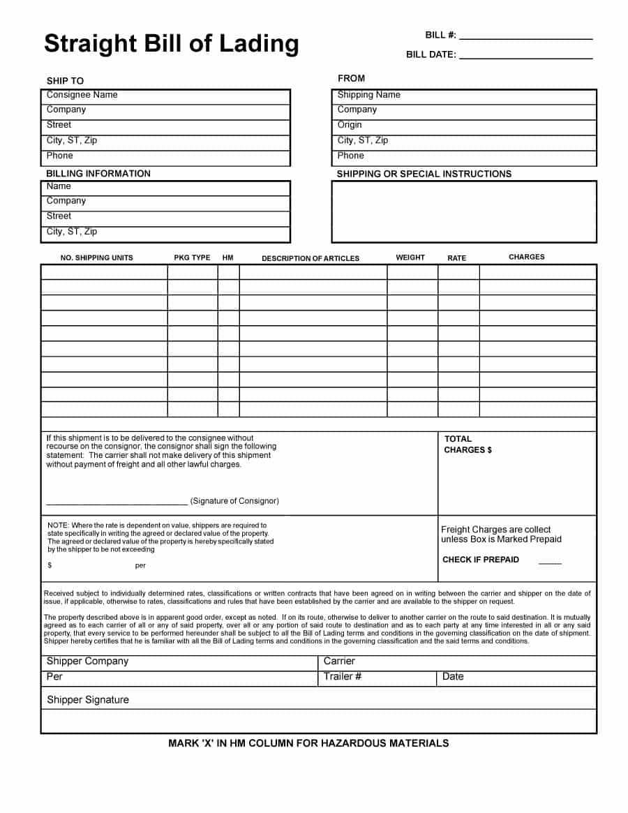 Printable Bill Of Lading – Dalep.midnightpig.co Intended For Blank Bol Template