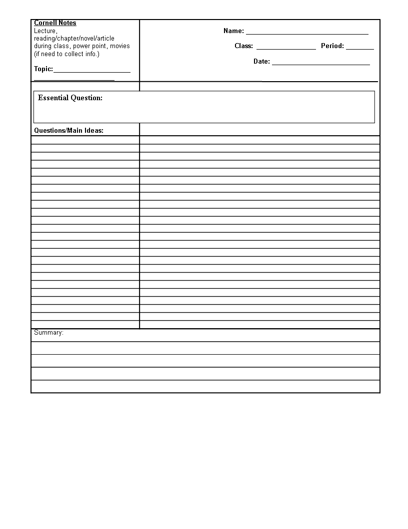 Printable Cornell Notes | Templates At Allbusinesstemplates With Cornell Note Template Word
