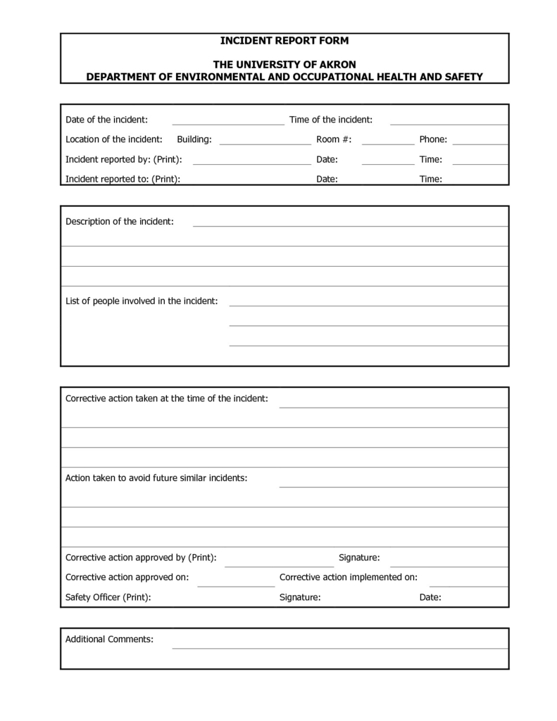 Printable Corrective Action Form Fresh Incident Report Doc Regarding Incident Report Form Template Doc