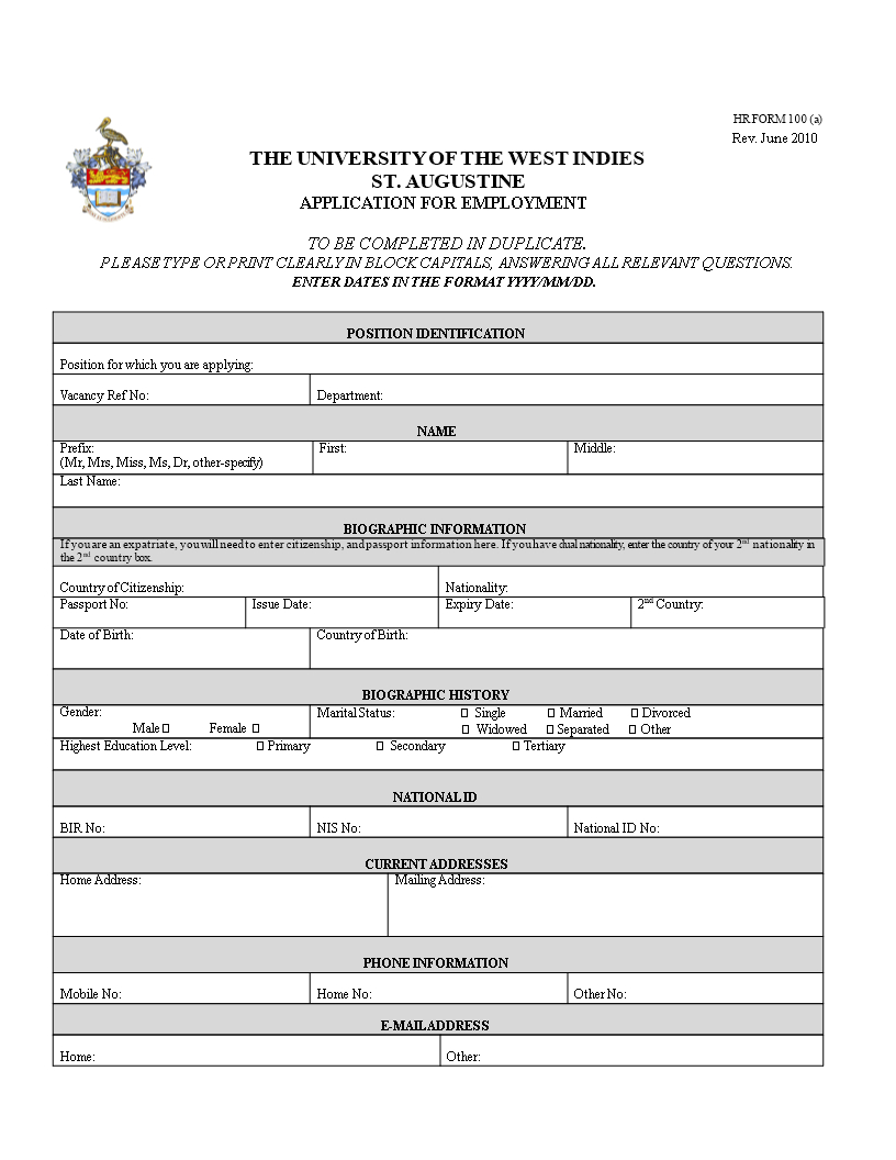 Printable Employment Application Form | Templates At Regarding Employment Application Template Microsoft Word