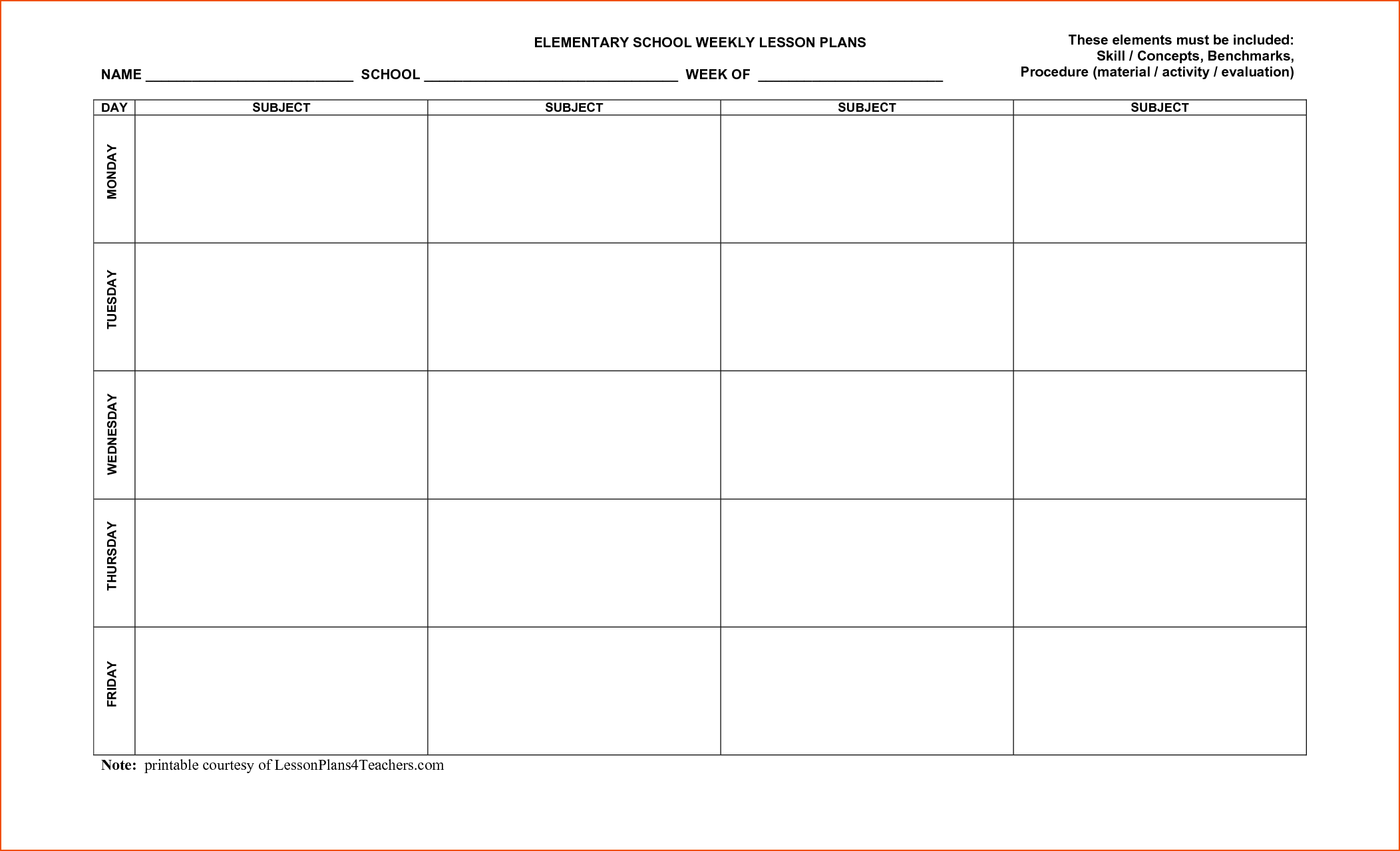 Printable Lesson Plan Pages – Dalep.midnightpig.co Throughout Blank Preschool Lesson Plan Template