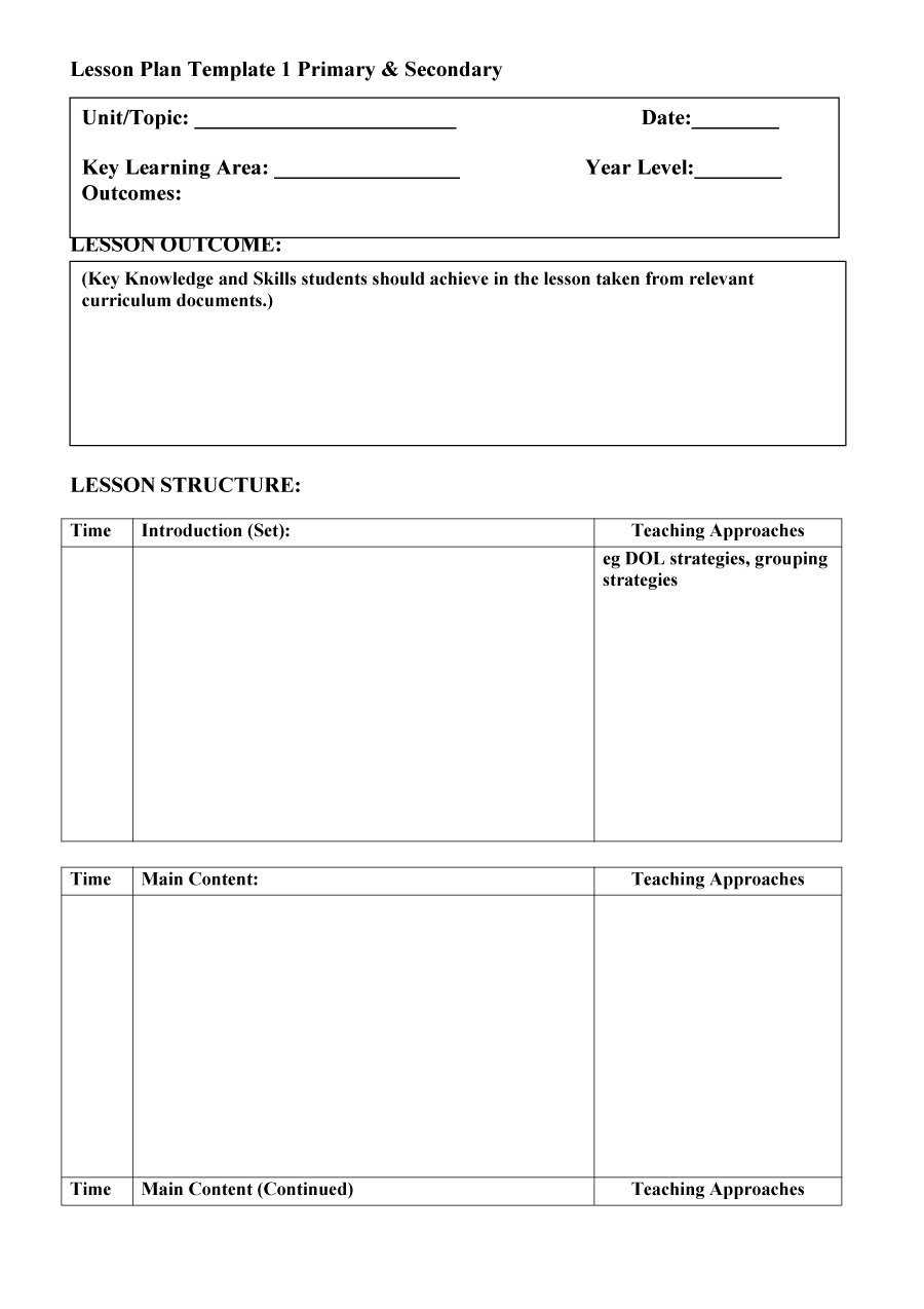 Printable Lesson Plan Templates For Teachers - Dalep For Blank Unit Lesson Plan Template